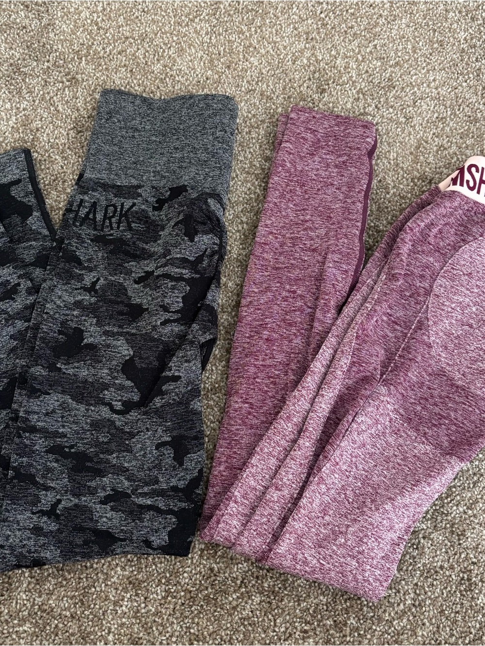 Gymshark Grey Camo and Plum Heather Leggings Set